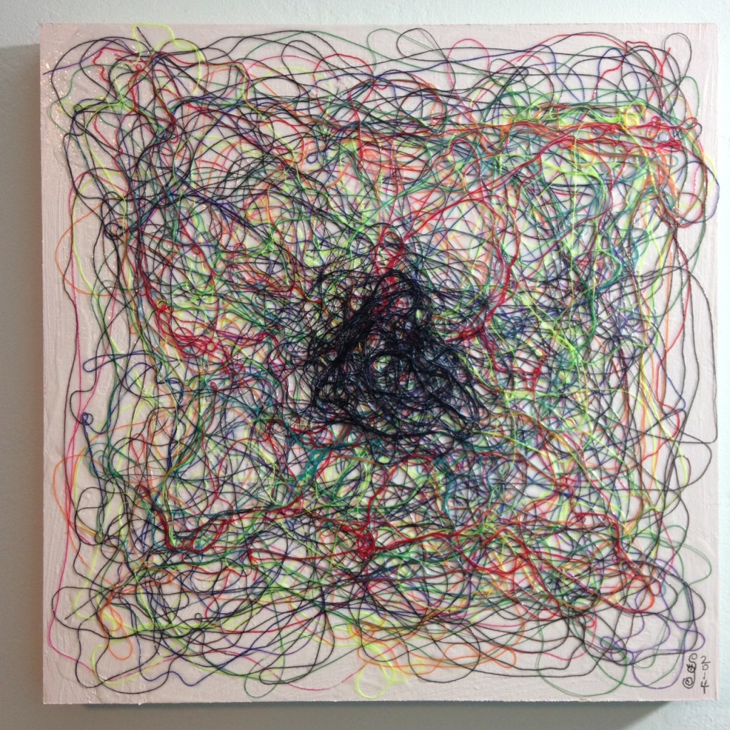 Art Therapy- Tribute to Rhea Carmi Linda Cleary 2014 Thread, glue, acrylic on wood panel