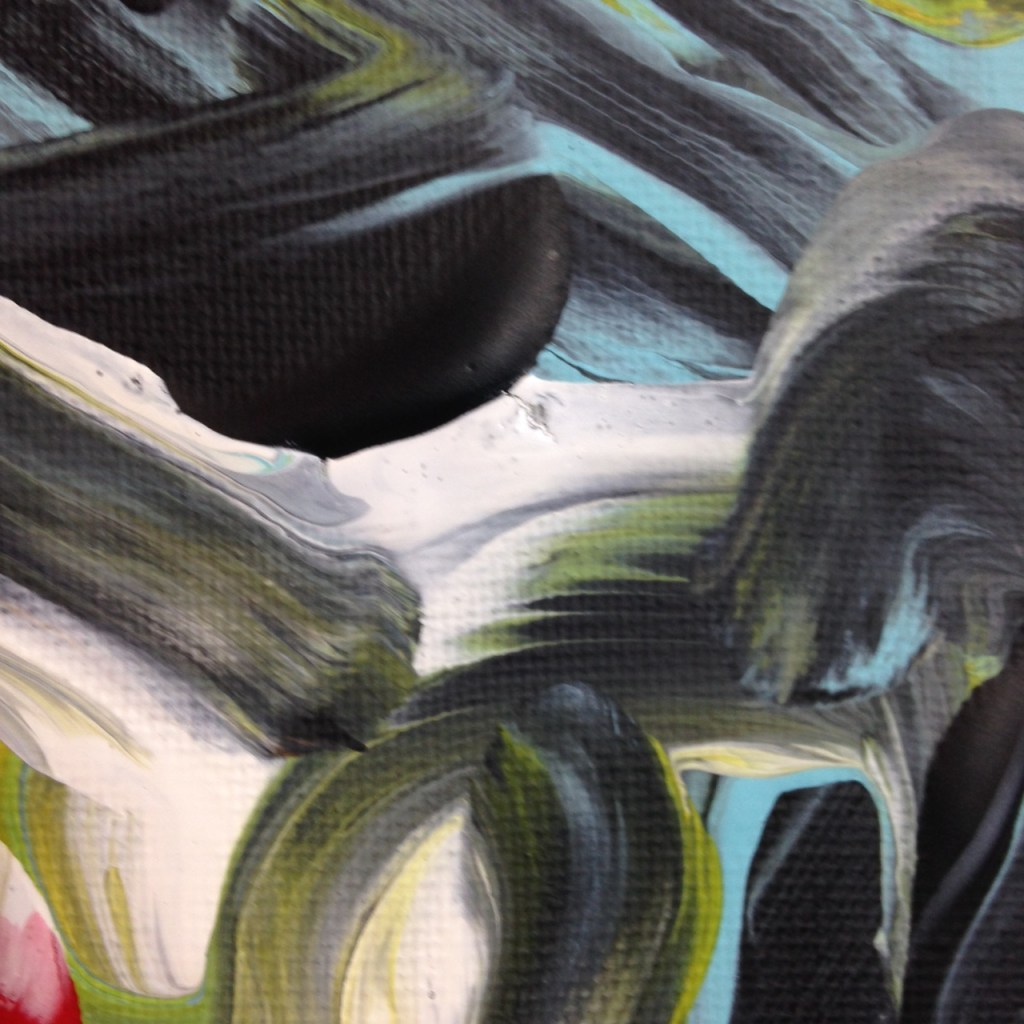 Close-Up 1 Akai Hi- Tribute to Kazuo Shiraga Linda Cleary 2014 Acrylic on Canvas (painted with feet)