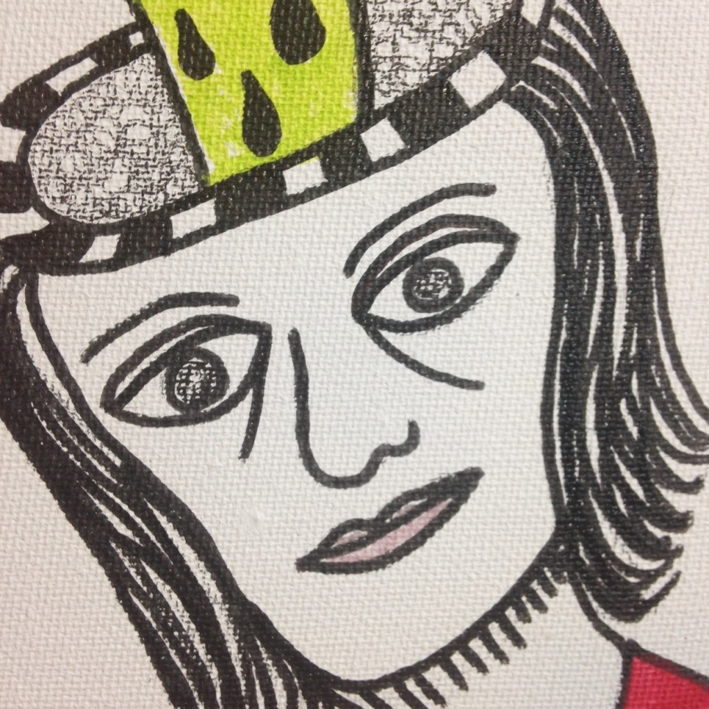 Close-Up 2 Let's Be Best Friends- Tribute to Daniel Johnston Linda Cleary 2014 Pen & Ink/ Acrylic on Canvas