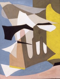 Esphyr Slobodkina (Rus. 1908-2002) Untitled (Pink and Blue Abstraction) 1940's gouache on paperboard