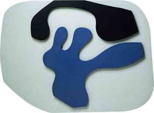 Overturned blue shoe with two heels under a black vault 1925 by Jean Arp