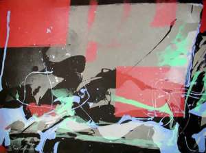 Syd Solomon- "Lateral Flow" 1980-1988, oil and acrylic on paper, 16” x 24”