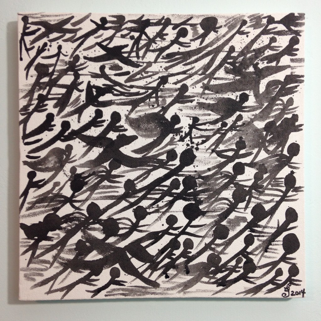 Angels in Flight- Tribute to Henri Michaux Linda Cleary 2014 Acrylic on Canvas