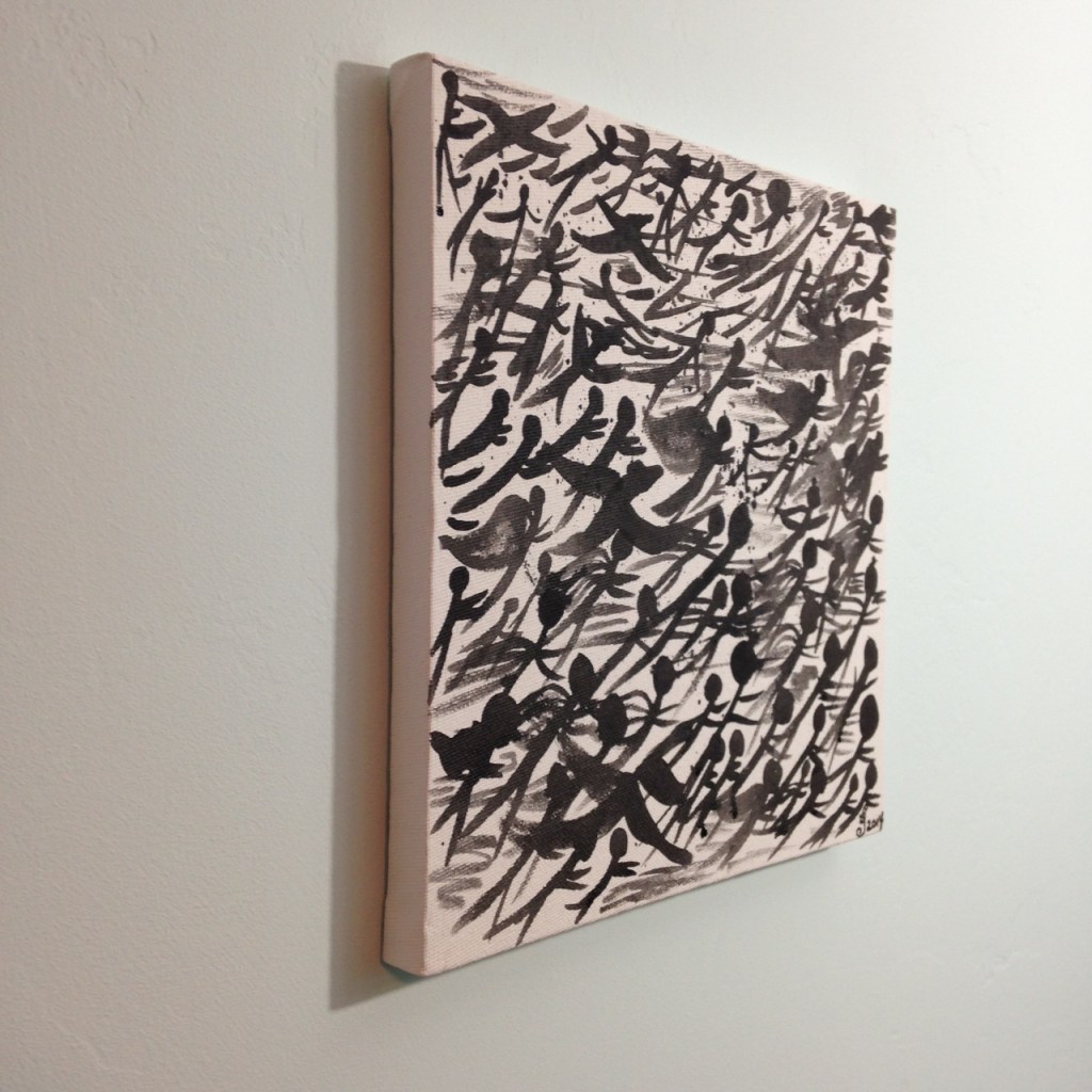 Side-View Angels in Flight- Tribute to Henri Michaux Linda Cleary 2014 Acrylic on Canvas