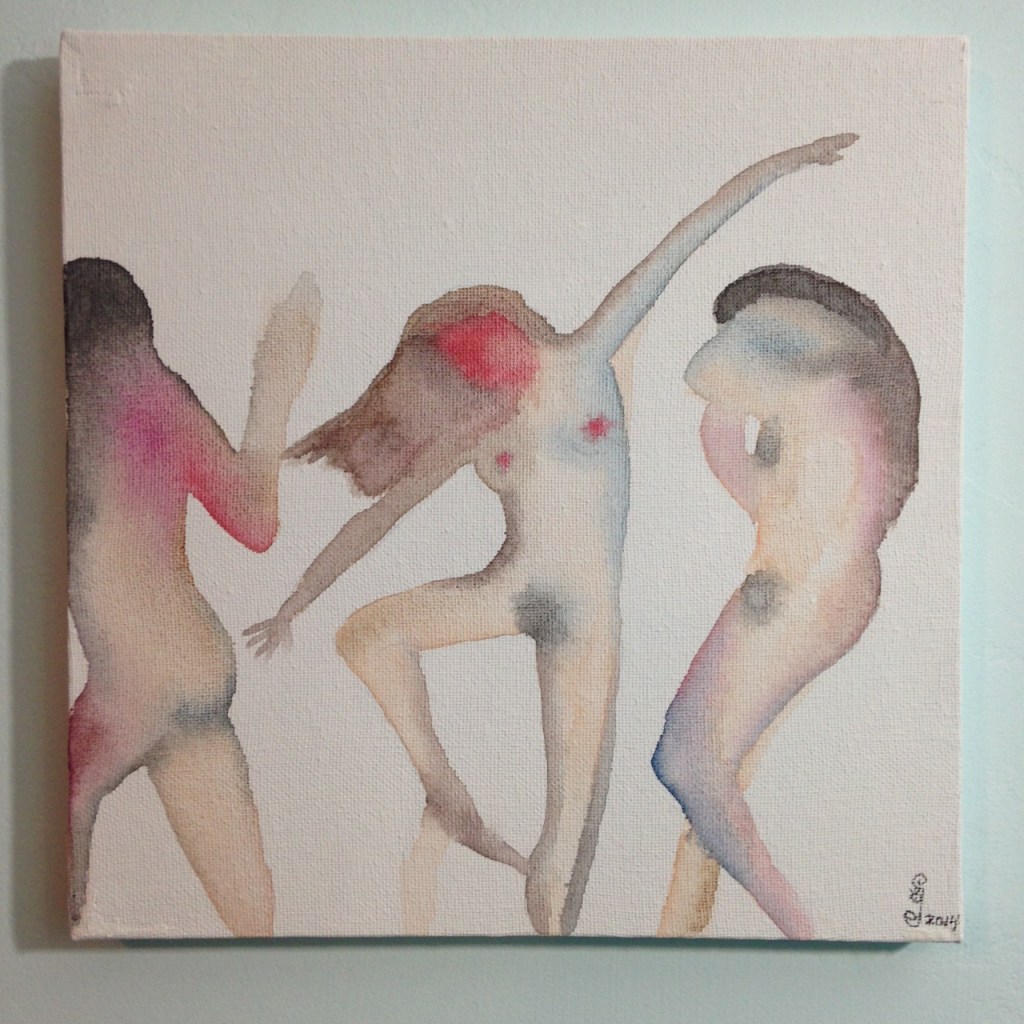 Three Figures Dancing- Tribute to Nathan Oliveira Linda Cleary 2014 Watercolor on Canvas