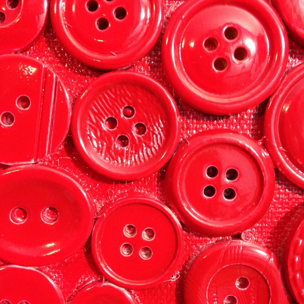 Close-Up 1 Red Buttons- Tribute to Arman Linda Cleary 2014 Mixed Media on Canvas
