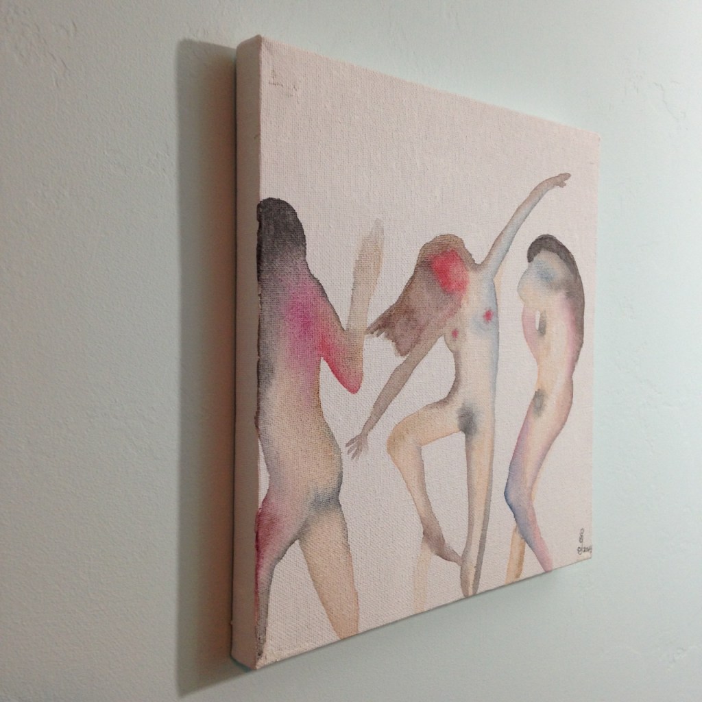 Side-View Three Figures Dancing- Tribute to Nathan Oliveira Linda Cleary 2014 Watercolor on Canvas