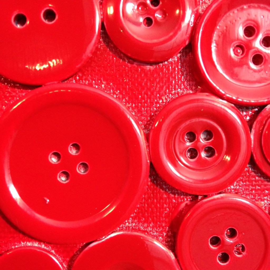 Close-Up 2 Red Buttons- Tribute to Arman Linda Cleary 2014 Mixed Media on Canvas