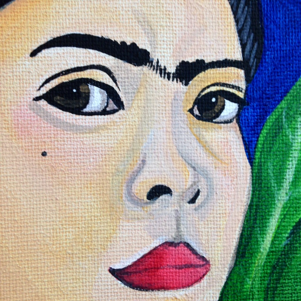 Close-Up 1 Self Portrait with Lexi- Tribute to Frida Kahlo Linda Cleary 2014 Acrylic/Watercolor on Canvas