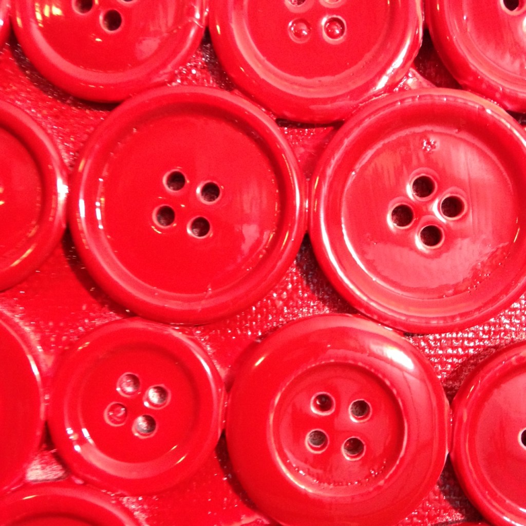 Close-Up 3 Red Buttons- Tribute to Arman Linda Cleary 2014 Mixed Media on Canvas