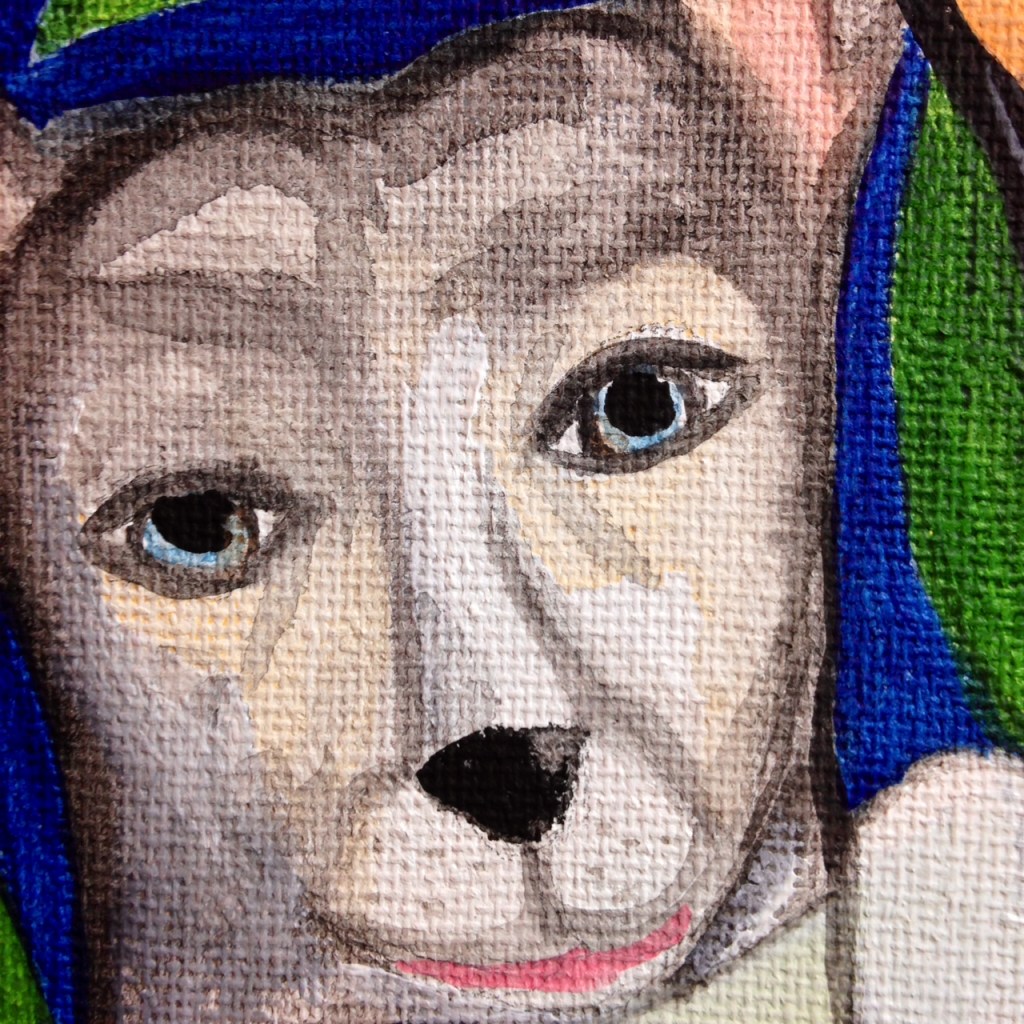 Close-Up 2 Self Portrait with Lexi- Tribute to Frida Kahlo Linda Cleary 2014 Acrylic/Watercolor on Canvas