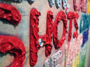 Detail of one of Mel Bochner's paintings