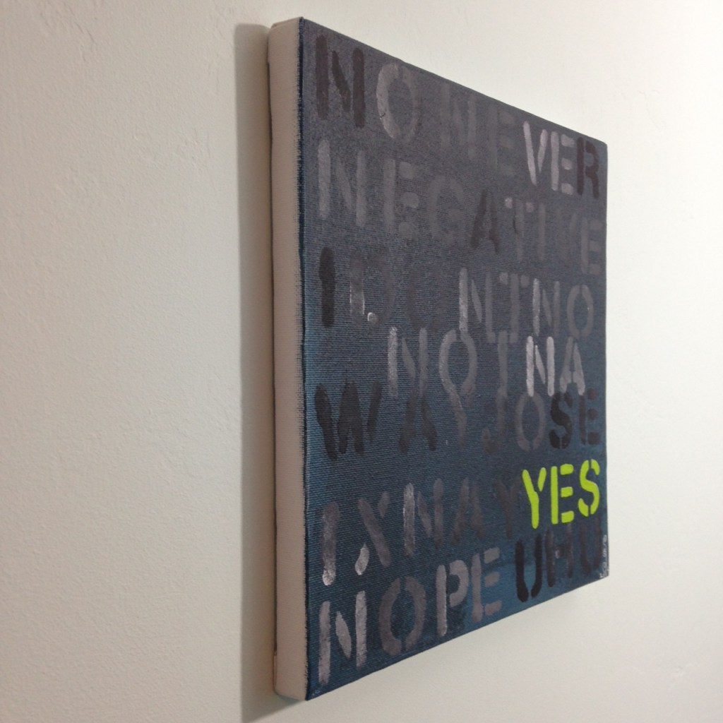 Side-View No, think YES- Tribute to Mel Bochner Linda Cleary 2014 Acrylic on Canvas