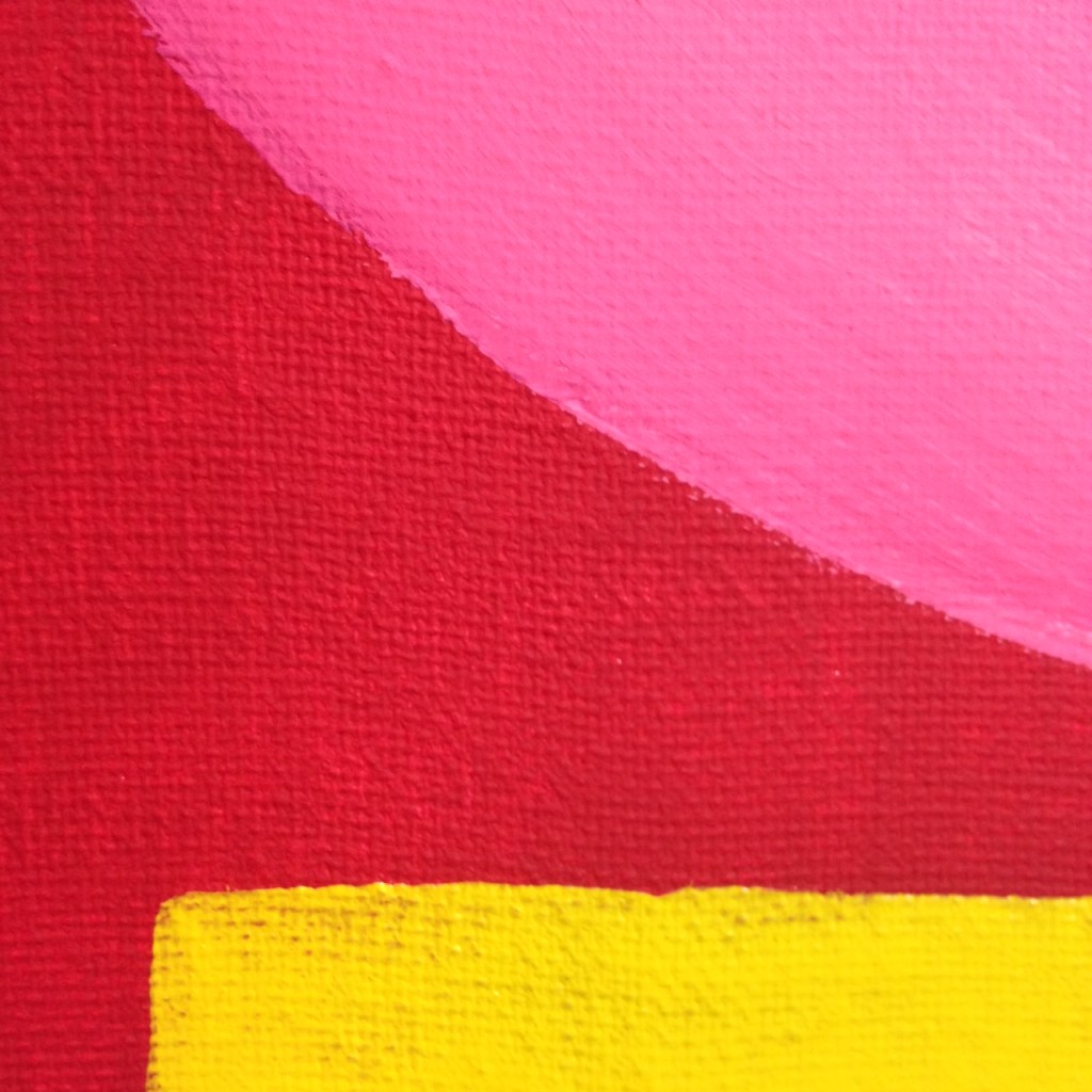 Close-Up 1 Rosa Kugel auf Rot mit gelben Streifen- Tribute to Rupprecht Geiger Linda Cleary 2014 Acrylic on Canvas