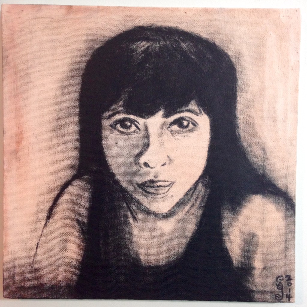 Self-Portrait- Tribute to Kathe Kollwitz Linda Cleary 2014 Stain & Charcoal on Canvas