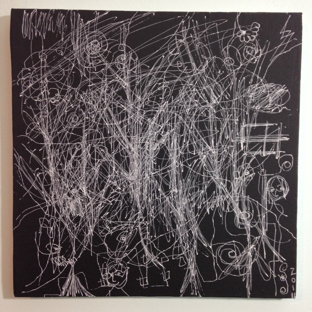 10 Minute Blind Drawing- Tribute to William Anastasi Linda Cleary 2014 Acrylic and Pen on Canvas