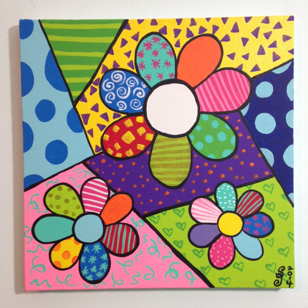 Flowers- Tribute to Romero Britto Linda Cleary 2014 Acrylic on Canvas