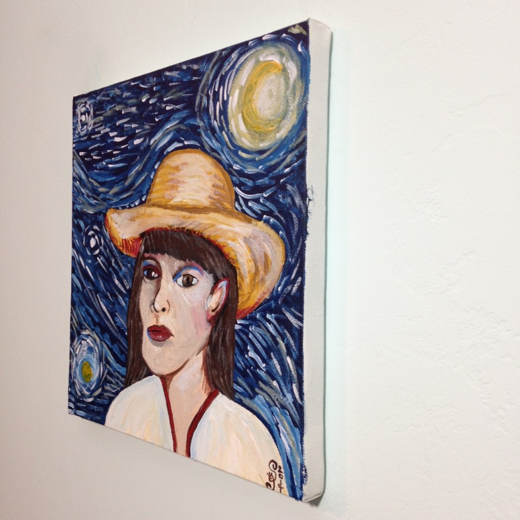 Side-View Self-Portrait with Straw Hat- Tribute to Vincent Van Gogh Linda Cleary 2014 Acrylic on Canvas
