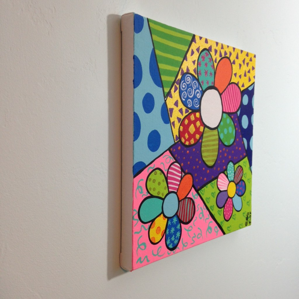 Side-View Flowers- Tribute to Romero Britto Linda Cleary 2014 Acrylic on Canvas