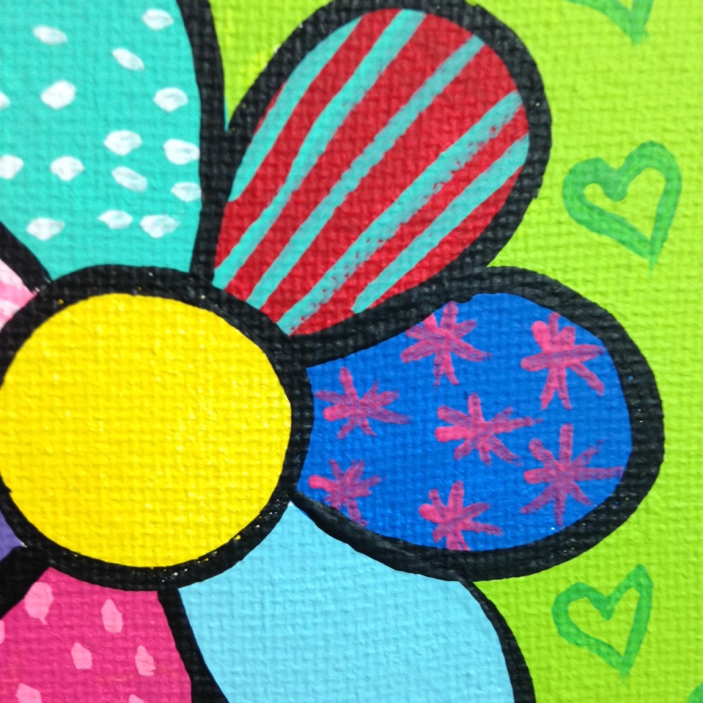 Close-Up 3 Flowers- Tribute to Romero Britto Linda Cleary 2014 Acrylic on Canvas