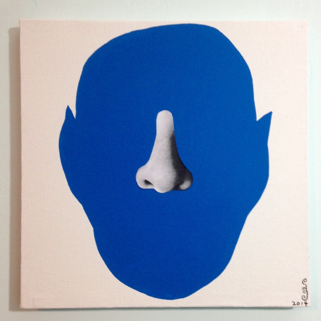 Me in Blue- Tribute to John Baldessari Linda Cleary 2014 Mixed-Media on Canvas