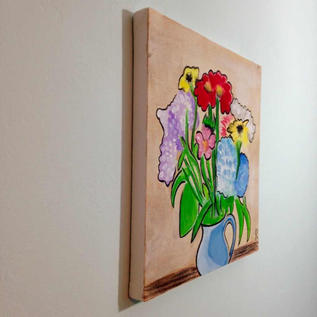 Side-View Vase of Flowers- Tribute to Raoul Dufy Linda Cleary 2014 Watercolors and Acrylics on Canvas 