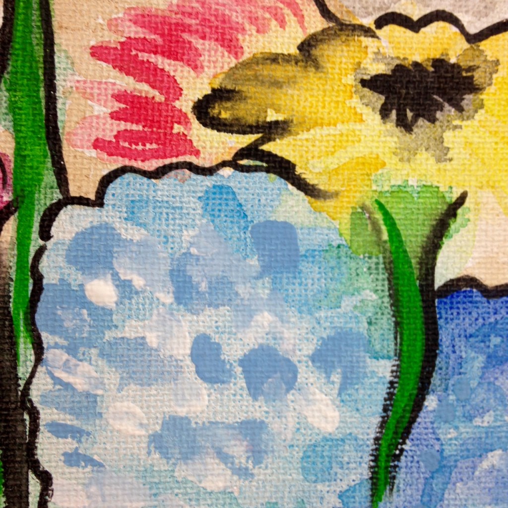 Close-Up 3 Vase of Flowers- Tribute to Raoul Dufy Linda Cleary 2014 Watercolors and Acrylics on Canvas