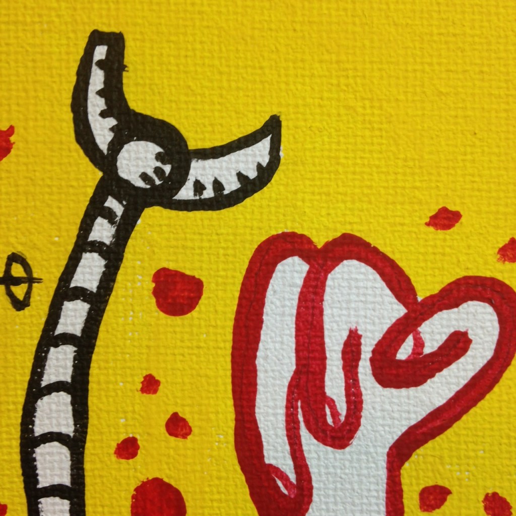 Close-Up 3 Robot Vs. Cyclops- Tribute to Mark Mothersbaugh Linda Cleary 2014 Acrylic on Canvas