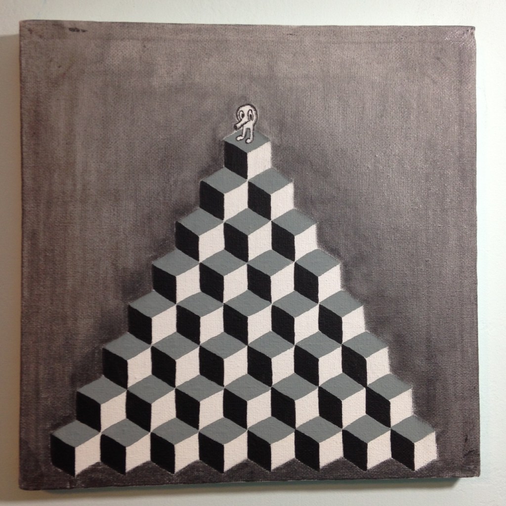 Q-Bert- Tribute to M.C. Escher Linda Cleary 2014 Acrylic and Graphite on Canvas