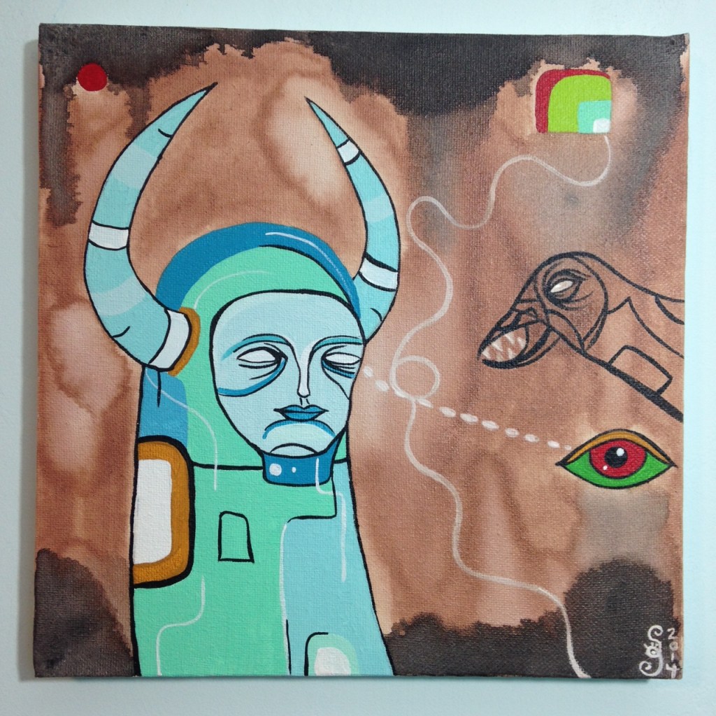 Eye Contact- Tribute to Doze Green Linda Cleary 2014 Ink & Acrylic on Canvas