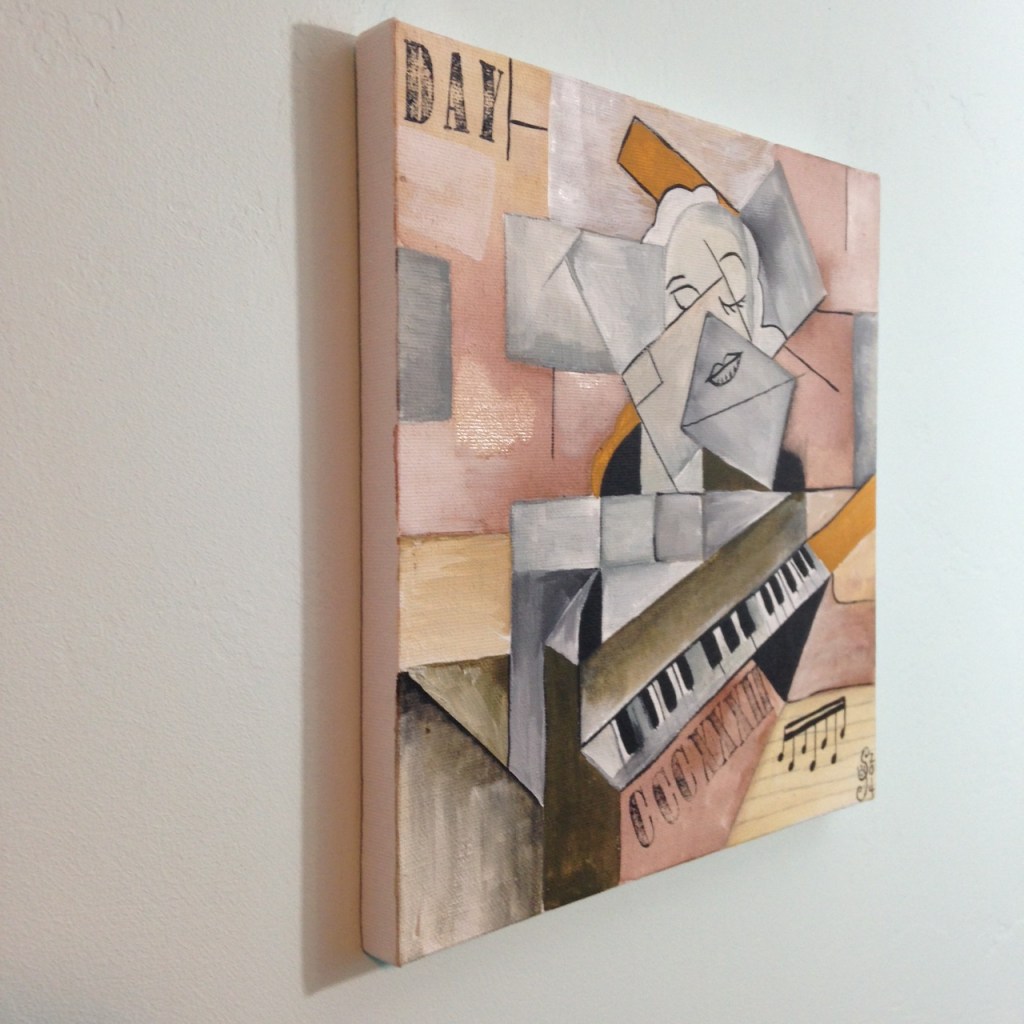 Side-View Woman at a Piano- Tribute to Georges Braque Linda Cleary 2014 Acrylic and Ink on Canvas
