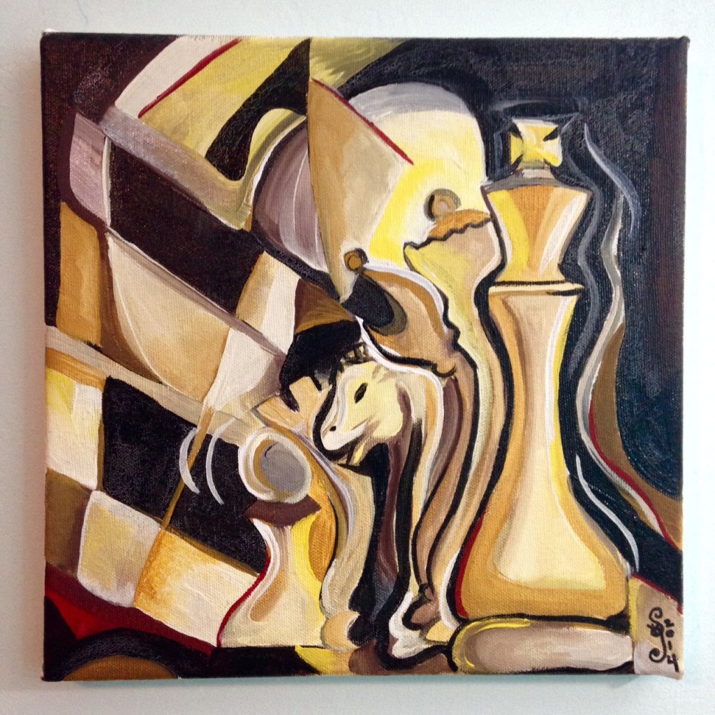 Strategy- Tribute to Marcel Duchamp Linda Cleary 2014 Acrylic & Crackle paint on Canvas