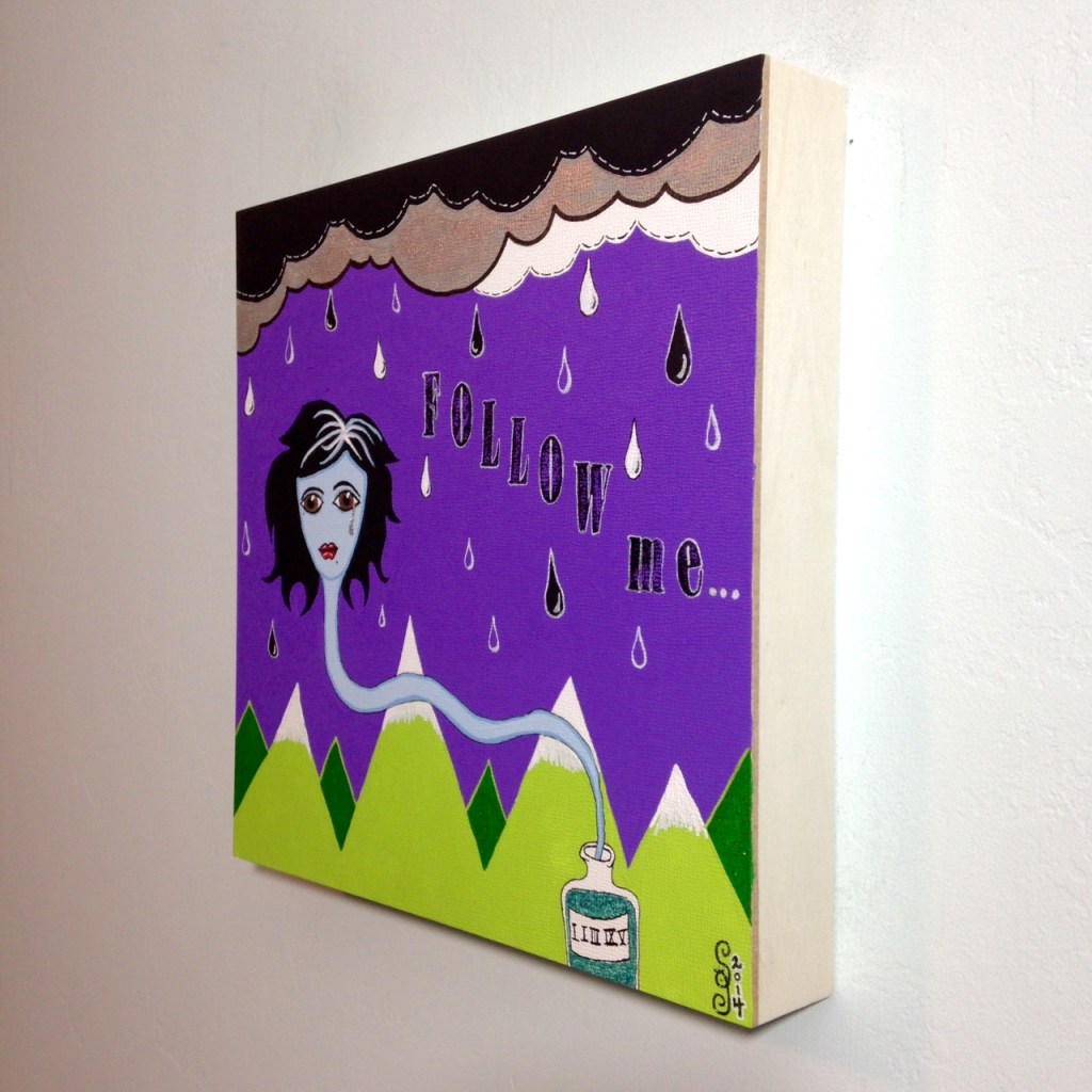 Side-View Follow Me...- Tribute to Karli Donna Young Linda Cleary 2014 Acrylic, Ink, Glitter on Canvas