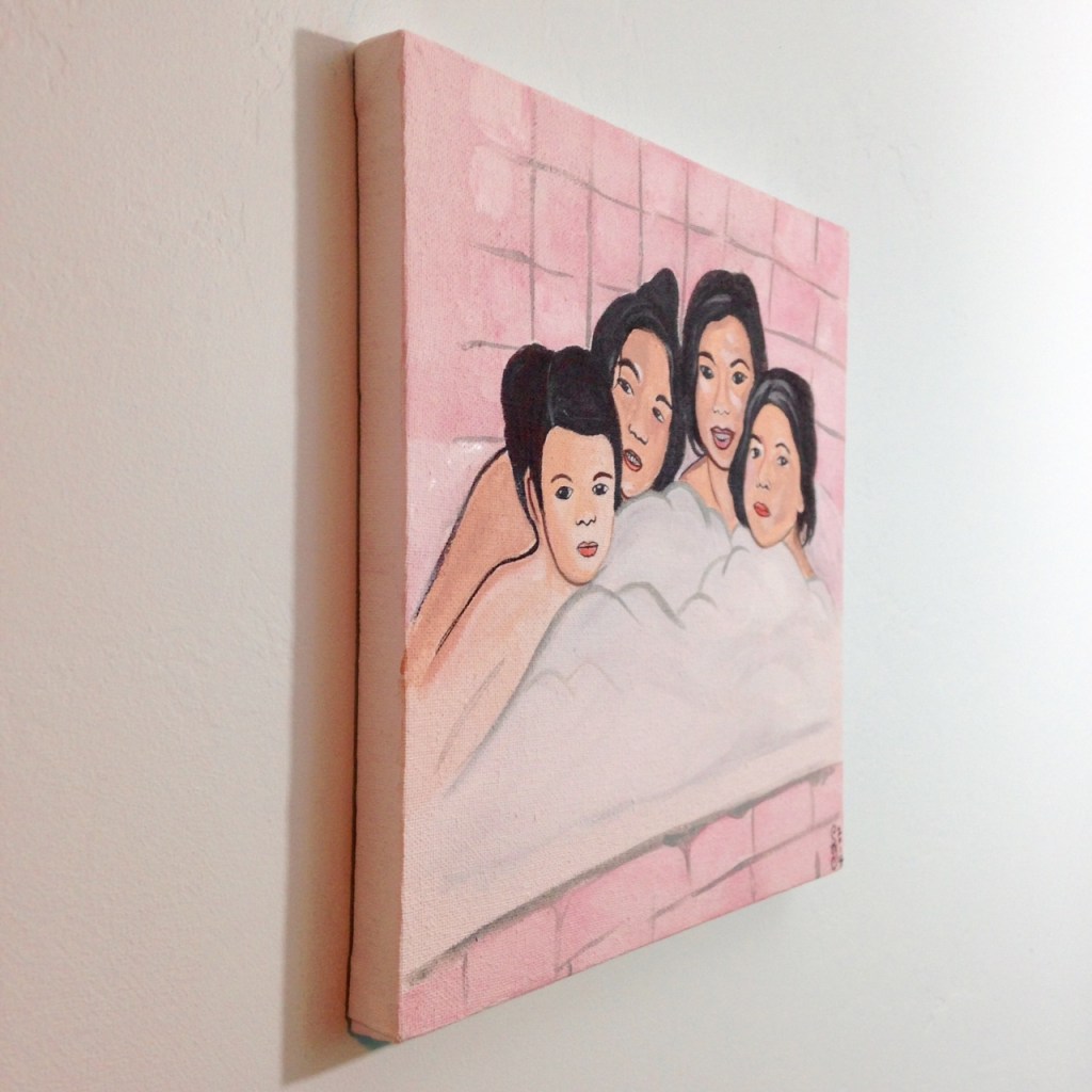 Side-View Bath Time!- Tribute to Alice Neel Linda Cleary 2014 Acrylic & Watercolor on Canvas