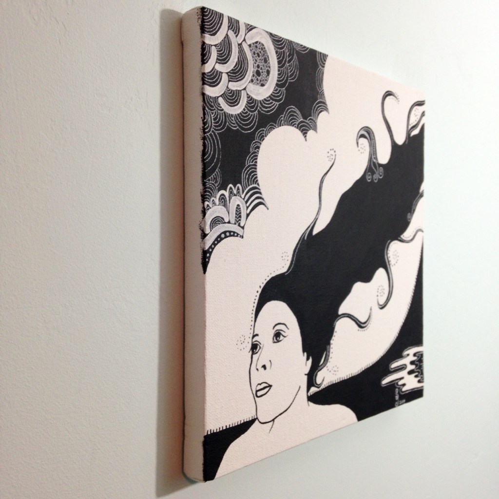 Side-View Self-Portrait- Tribute to Aubrey Beardsley  Linda Cleary 2014 Acrylic and Pen on Canvas