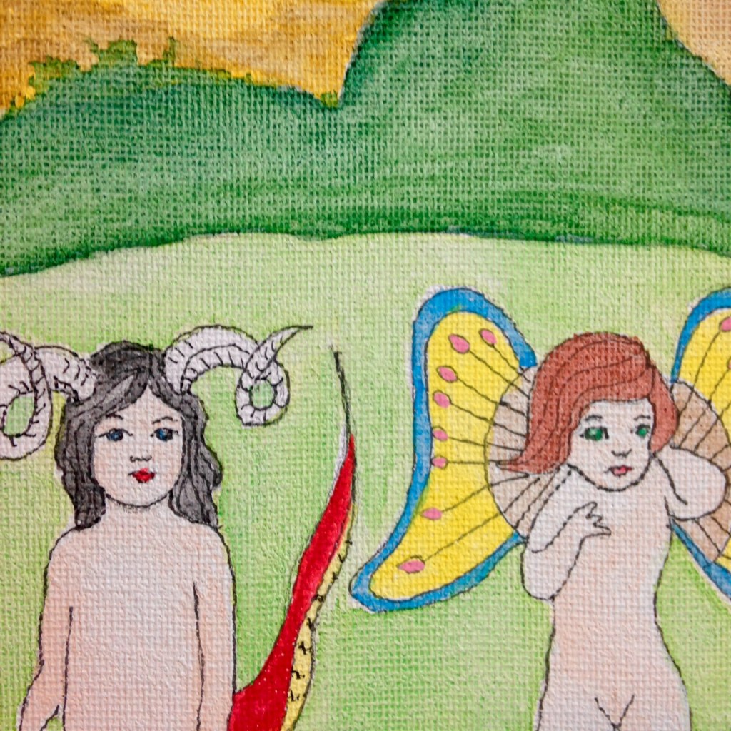 Close-Up 1 Sky Demon- Tribute to Henry Darger Jr. Linda Cleary 2014 Watercolor & Ink on Canvas