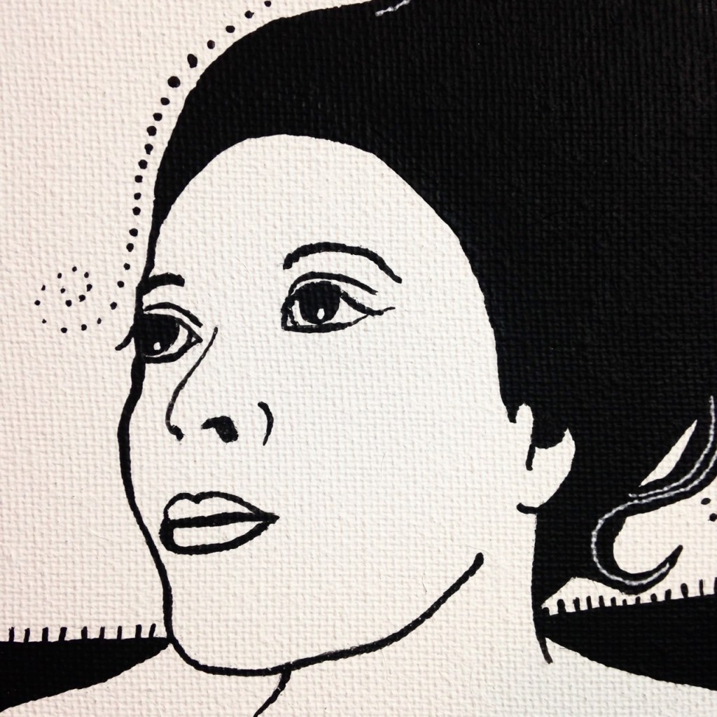 Close-Up 3 Self-Portrait- Tribute to Aubrey Beardsley  Linda Cleary 2014 Acrylic and Pen on Canvas