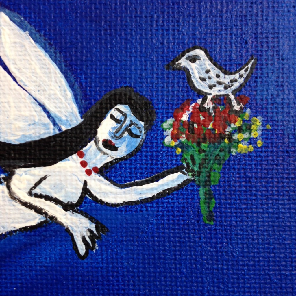 Close-Up 2 Blue Night Flight- Tribute to Marc Chagall Linda Cleary 2014 Acrylic on Canvas