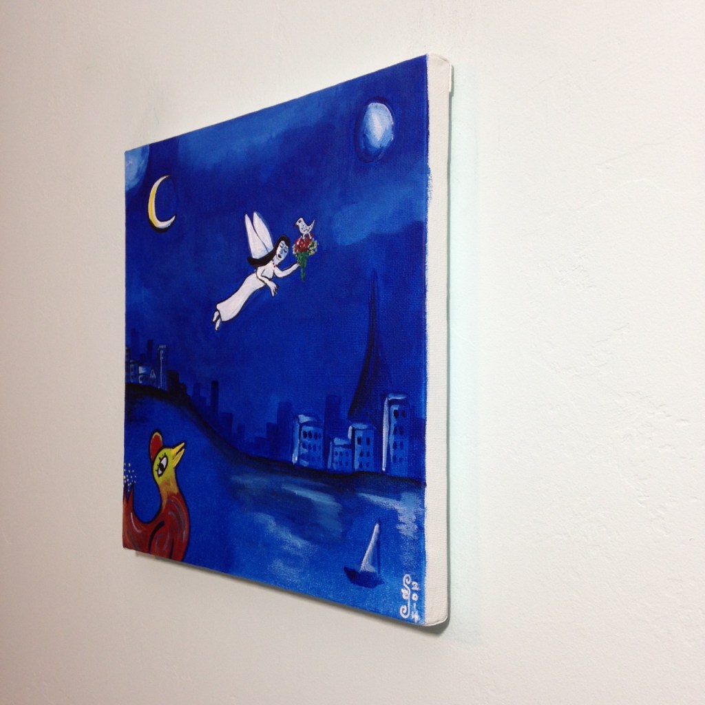 Side-View Blue Night Flight- Tribute to Marc Chagall Linda Cleary 2014 Acrylic on Canvas