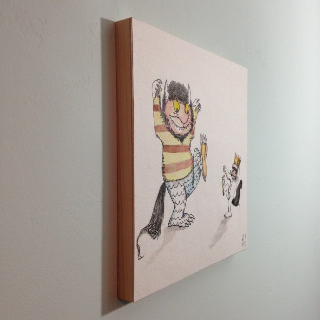 Side-View Me and my Monster- Tribute to Maurice Sendak Linda Cleary 2014 Watercolor, Pencil & Ink on Paper mounted onto wood panel