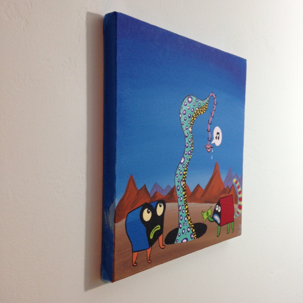 Side-VIew The Unexpected- Tribute to Jim Woodring Linda Cleary 2014 Acrylic on Canvas